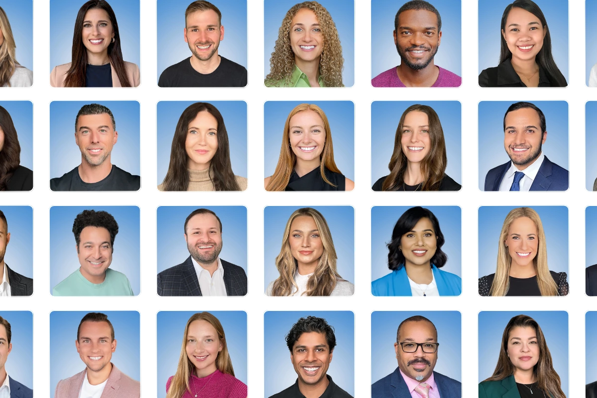 diverse executive team headshot collage showing scale and consistency