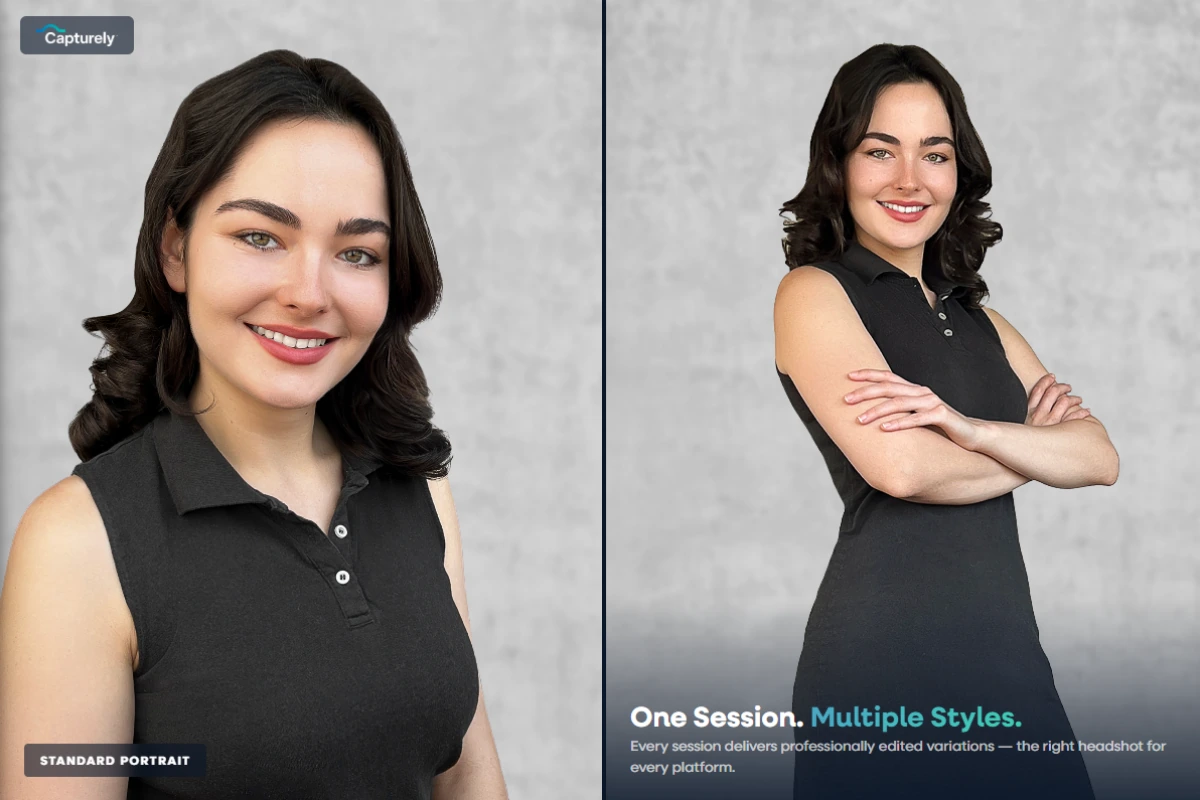 modern corporate headshot style variations showing range of contemporary professional looks from same session