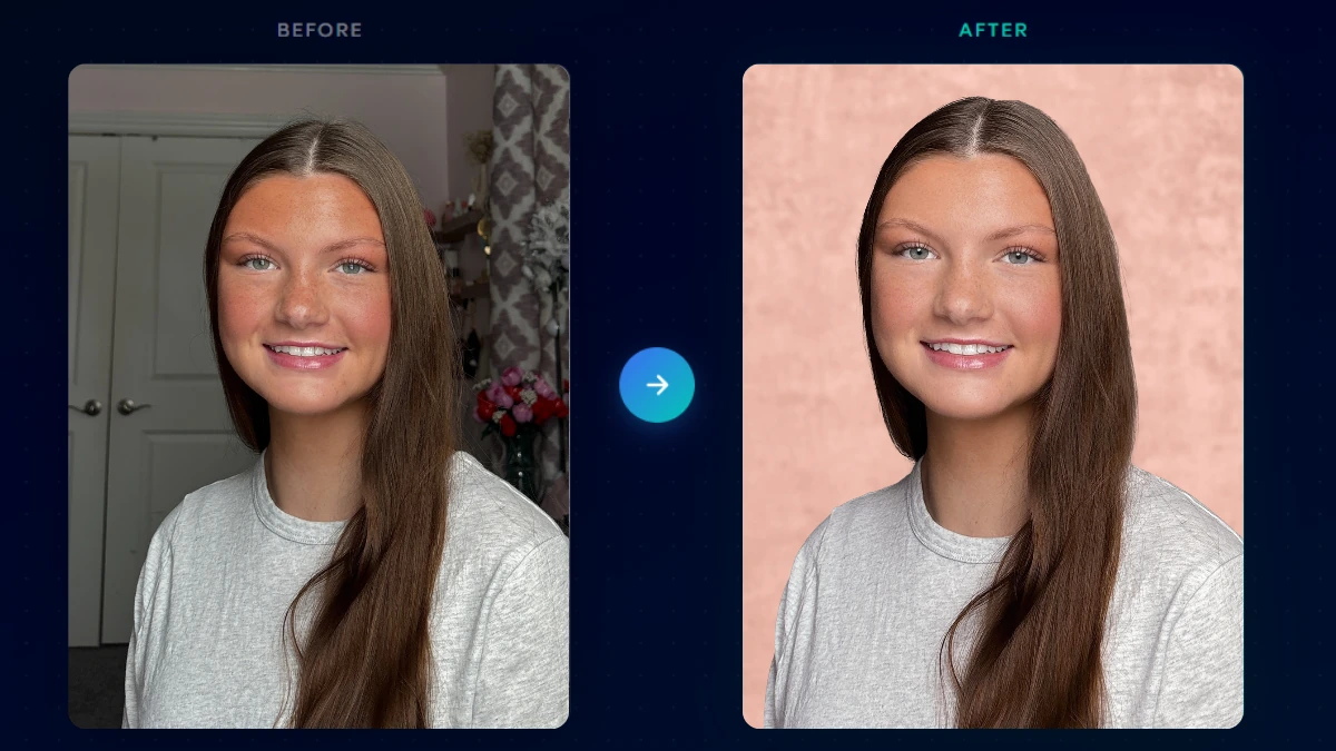 before and after professional retouching on a child school portrait showing studio-grade results from phone camera