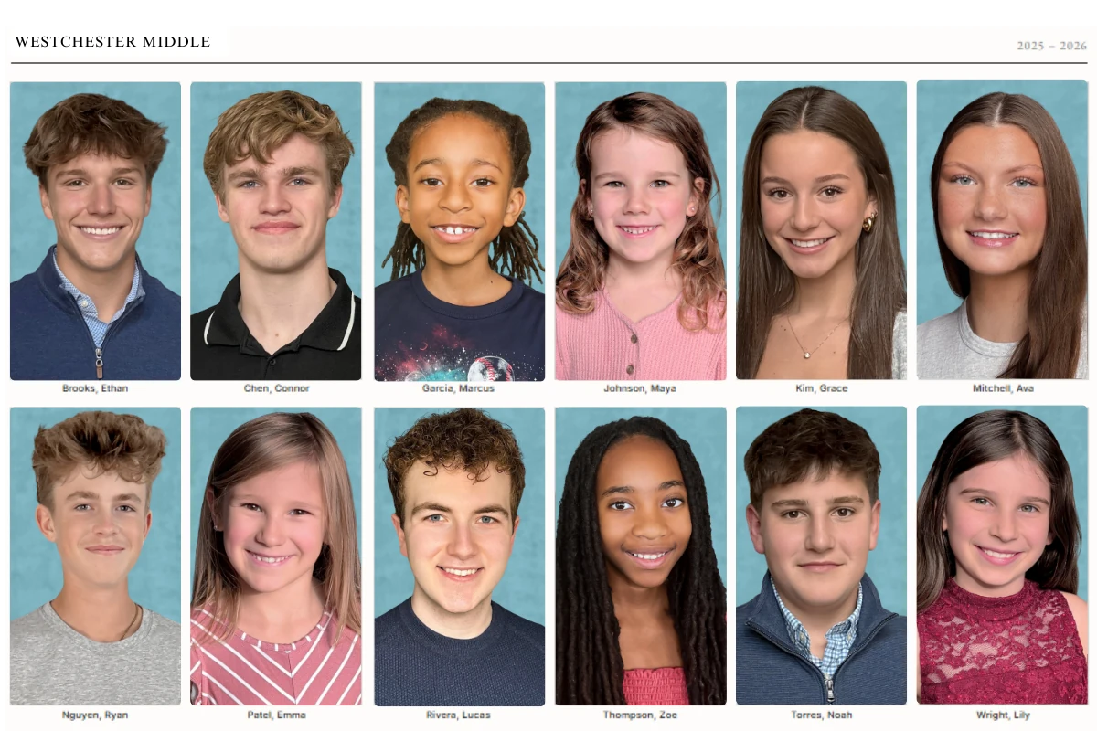 consistent headshot grid with uniform backgrounds for school staff directory page