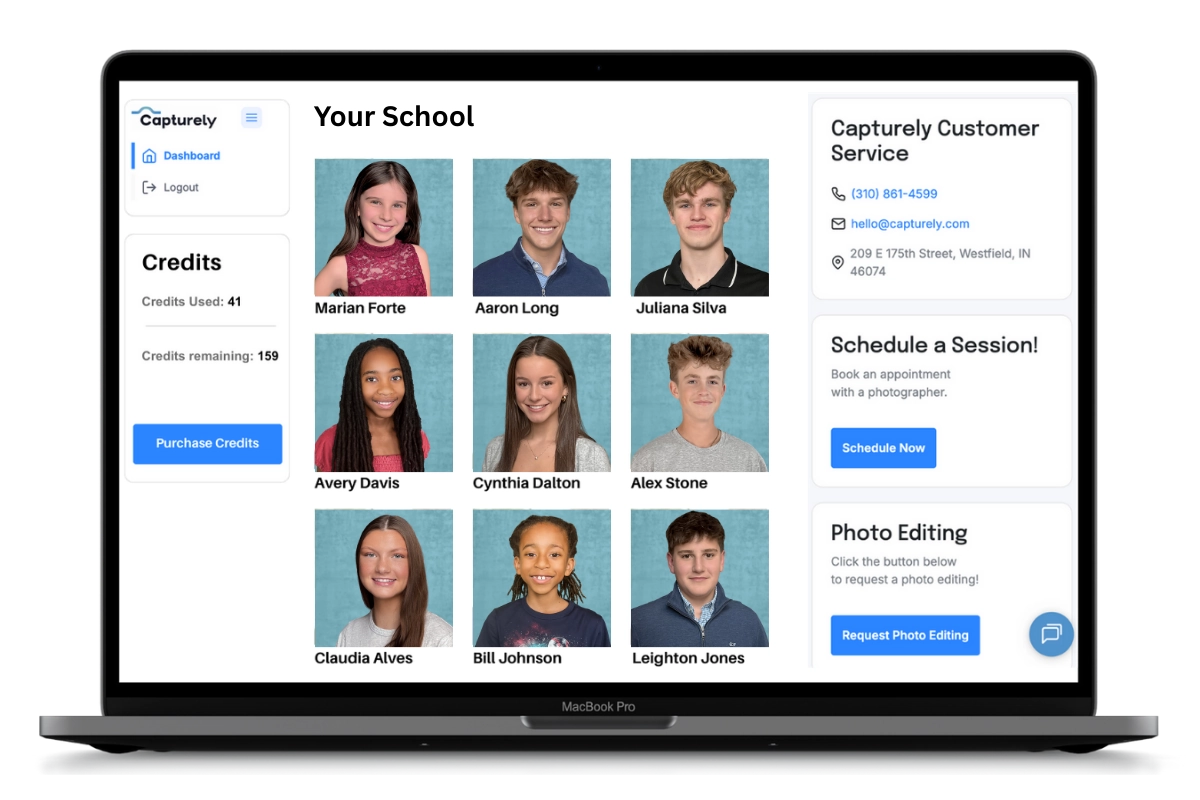 school administrator managing virtual school photography program through admin dashboard on laptop