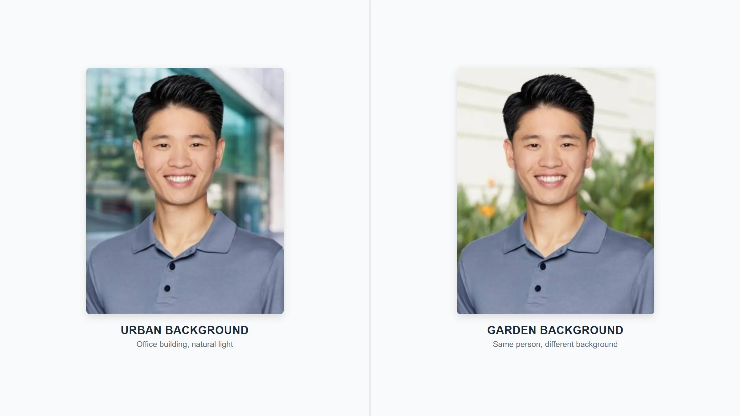 outdoor headshot compared to studio headshot showing different backgrounds