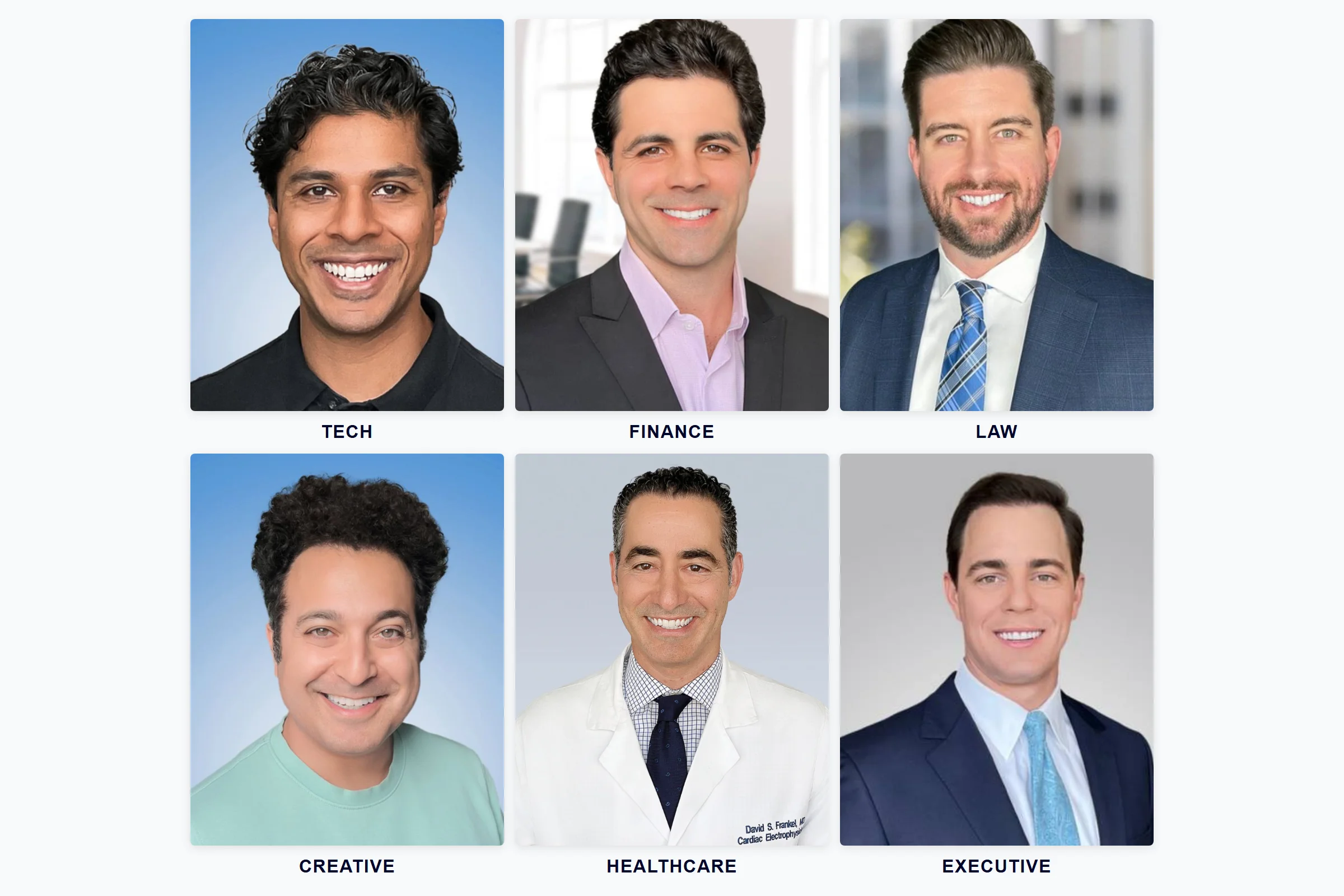 headshot poses by industry showing corporate creative and tech styles