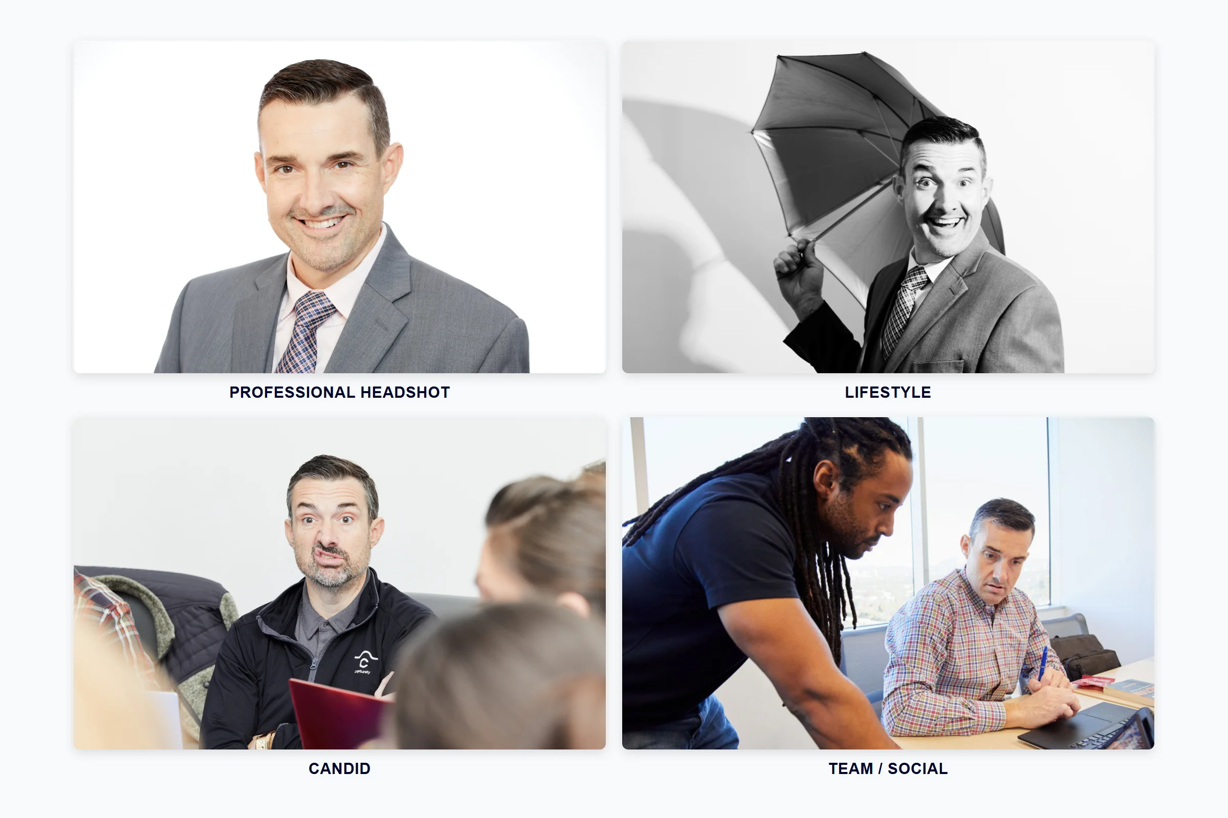 four types of personal branding photography shots headshot action lifestyle detail